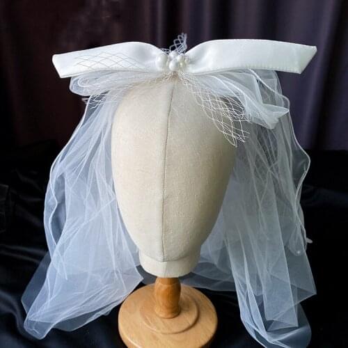 Ins Hotsale White Bow-Knot Bridal Veils Crystal Wedding Headpiece with Clip Handmade Women Accessories банты для волос