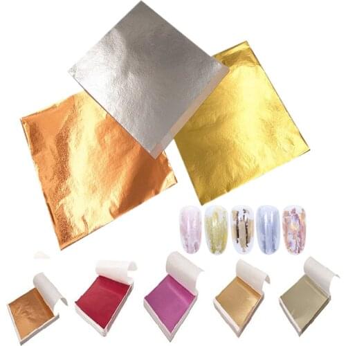 100pcs Color Imitation Gold Leaf Foil Sheets Copper Leaf for Gilding Art Work Nail Decoration 9X9cm Rose Gold Leaf Foil Paper