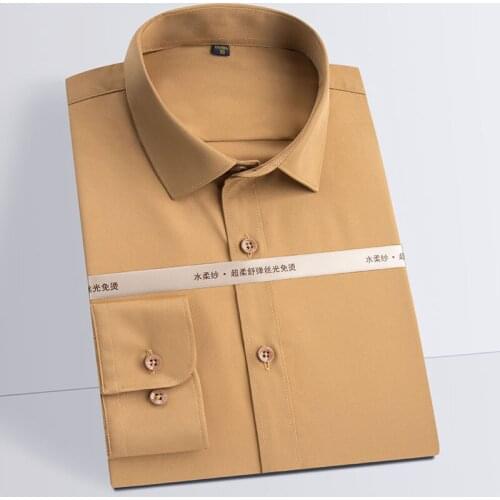 Men Soft Smooth Non-iron Dress Shirt Easy Care Solid Long Sleeve Comfortable Smart Casual Formal Social Shirts