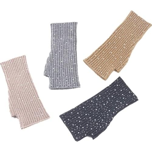 Soft Comfortable Elastic Sun Protection Women Sleeves Autumn New Casual Female Solid Color Gloves With Rhinestone Accessory