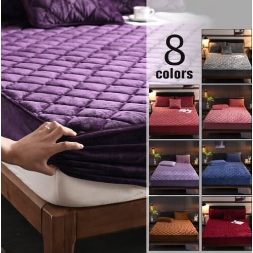Coral Velvet Fitted Sheet Mattress Protector Bedding Sets Soft Flannel Velvet Bed Sheet Quilted Thickened Warm Bedspread
