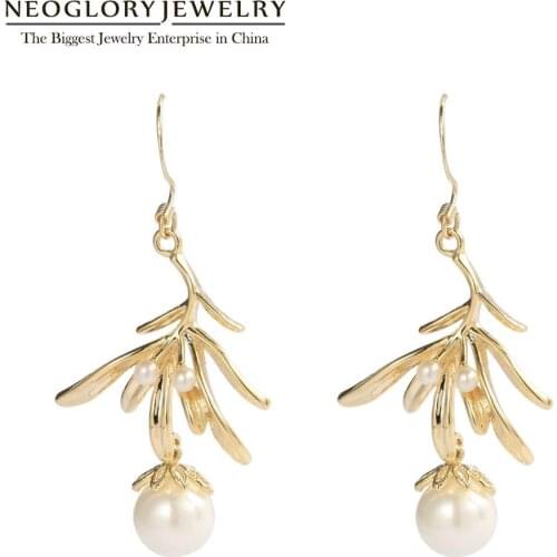 Neoglory Anti Allergy Olive Branch Pearl Hook Earrings For Women Peaceful Shell Pearl Drop Earrings Gift For Friend