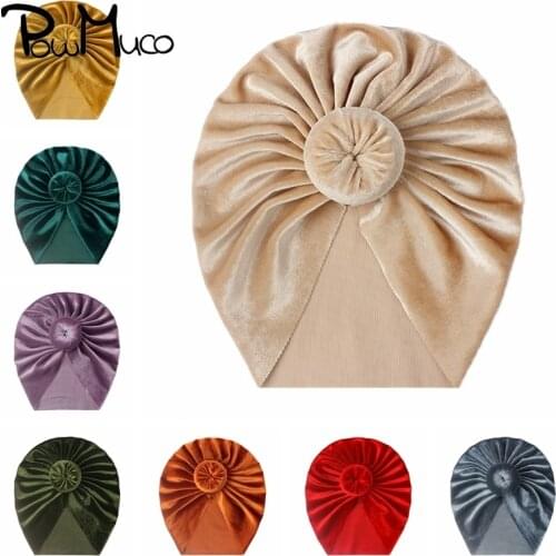 Powmuco Solid Color Donut Baby Girls Indian Hats Soft Skin-friendly Gold Velvet Newborn Cap Clothing Decoration Kids Accessories
