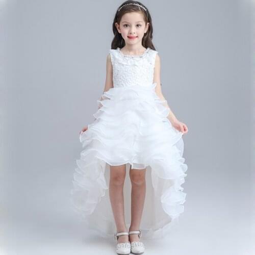 2017 New Girls Dress Princess Baby Bridesmaid Girl Train Wedding Dress Long Tail Dress Kids Evening Party Dress DQ259