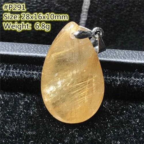 Natural Gold Rutilated Quartz Pendant Jewelry For Women Men Wealth Luck Gift Crystal 26x16x10mm Beads Stone Silver Gemstone AAAA