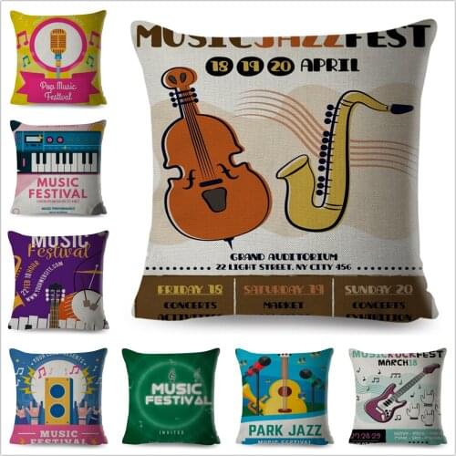 Pop Style Music Festival Cushion Cover Geometric Pillow Case for Sofa Car Home Decor Simple 45x45cm Colorful Cartoon Pillowcase