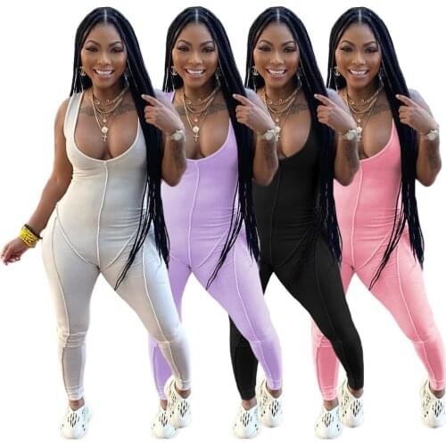 Casual Solid Sportswear Fitness Jumpsuit Women Sexy V Neck Sleeveless Leggings Body Rompers Womens Jumpsuits Club Outfits