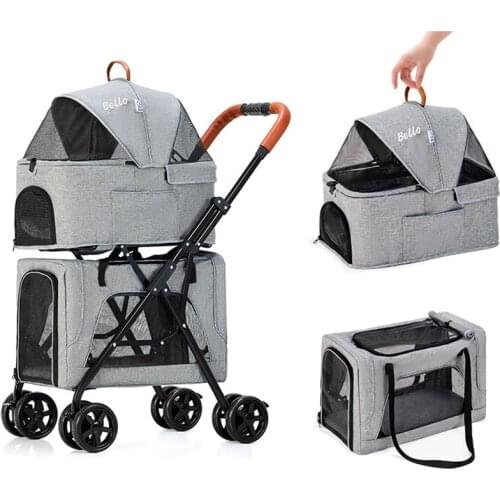 Pet Cat Stroller Folding Double-layer Newborn Baby Stroller Dog Pull Cart Four-wheel Shock Dog Transporter Carrier Dog Travel