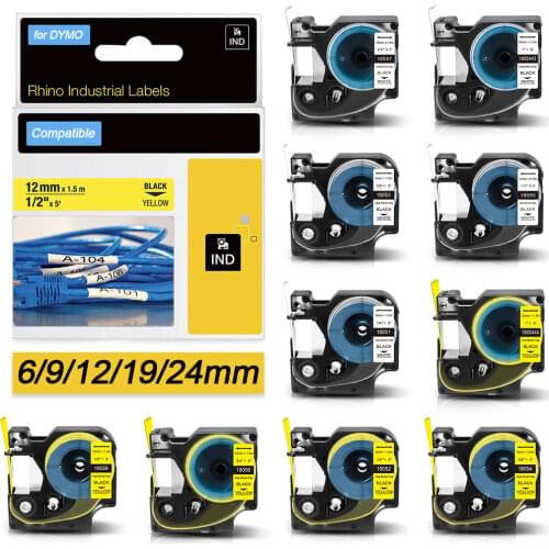 18056 Compatible DYMO Rhino Heat Shrink Tube Label Tape 1/2" 12mm Black on Yellow for Dymo Label Maker Rhino 4200 5000 5200 6000