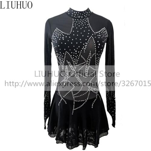 LIUHUO Figure Skating Dress Womens Girls' Ice Performance Rhythmic Gymnastics Competition Leotard Dance Black Ballet Kids Sport