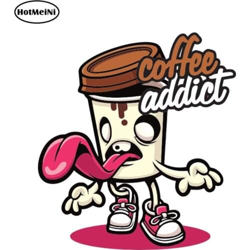 HotMeiNi 13cm x 11.8cm Cartoon Coffee Addict Decal Funny Car Sticker Vinyl Rear Windshield Bumper Decal Waterproof Car Styling