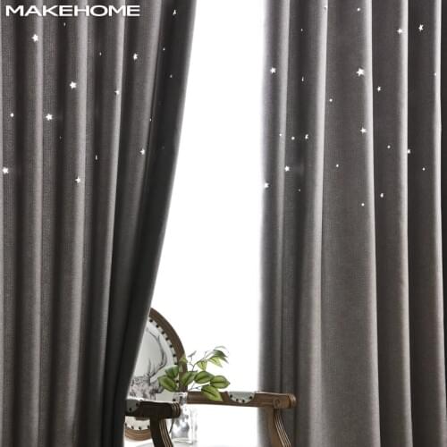 MAKEHOME Hollow Star Blackout Curtains for Kids Bedroom Faux Linen Window Modern Curtains for Living room Blinds Drapes
