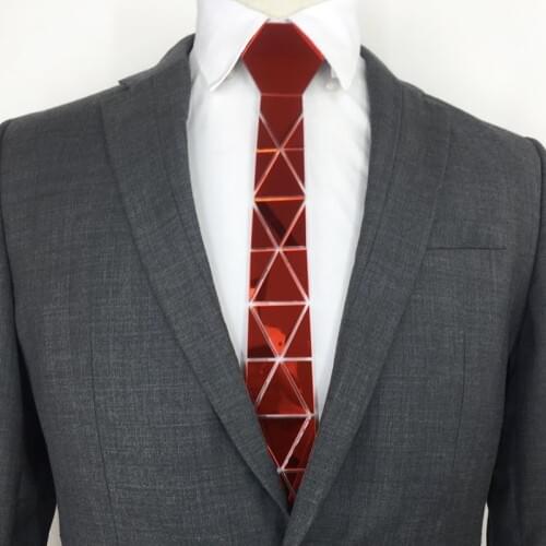 Handmade Geometric Rose Mirror Bling Acrylic Necktie Men Slim Fashion Skinny Silk Ties Wedding Party Ruby Gemstone Ties