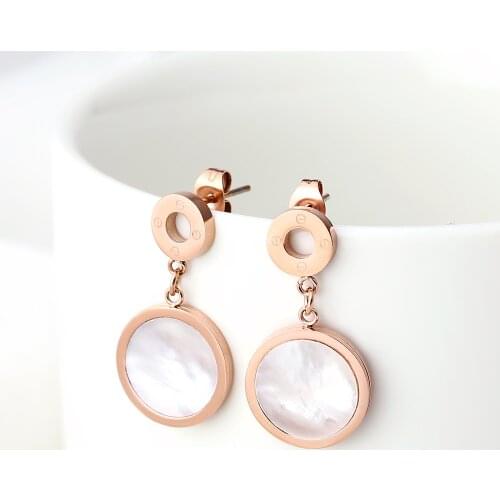 Vintage Style Luxury Marbling Shell Drop Earrings For Women Rose Gold Color Stainless Steel Party Earring Wedding Jewelry Femme