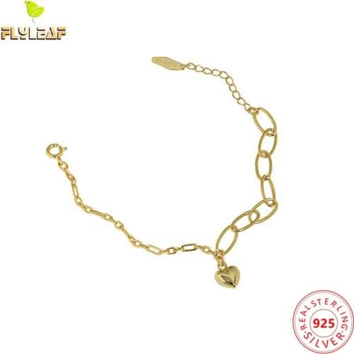 925 Sterling Silver Asymmetric Chain Heart Bracelet For Women 18k Gold Light Luxury Style Female Fashion Jewelry 2021 Trend