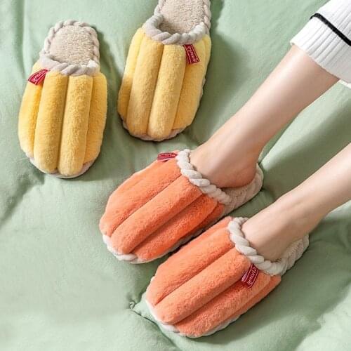 Winter Warm Slippers Women Men Furry Thick Soled Non-slip Plush Cotton Shoes Memory Foam Couples Comfort Home Bedroom Fur Slides
