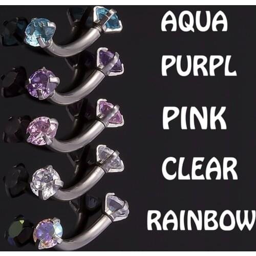 1-5pc Zircon Eyebrow Piercing Banana Ring Stud Curved Barbell Crystal Stainless Steel Helix Cartilage Earring Body Jewelry 16g