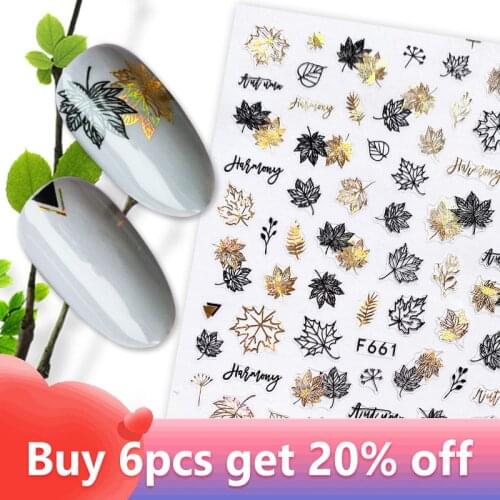 1 Sheet 3D Gold Leaves Nail Stickers Adhesive Decals Summer Black White DIY Design Slider Laser Nail Art Wraps Decor Manicures