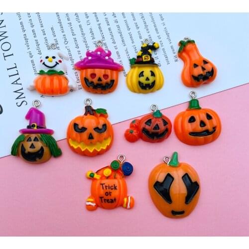 10pcs Resin Flatback Halloween Pumpkin Charm Cute Pendant for Keychain, Earring, Scrapbooking, Jewelry DIY Making, Necklace