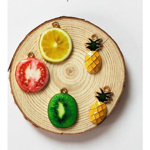 10pcs Alloy Vegetable Fruit Enamel Charms Pendants Kiwi Tomato Lemon Pineapple Earring Charms Fit DIY Jewelry Accessories YZ046
