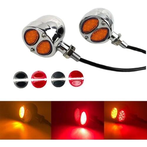 2Pcs Motorcycle 4 Wires Retro LED Turn Signal Twin Light Running Brake Lamp Tail Light for Chopper Chrome