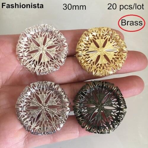 20 pcs Brass Filigree Settings 30mm rolled-up Brass Settings For Crafts Making,Silver-color,Steel Color,Bronze,Raw Brass