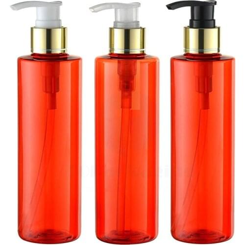 20PCS/LOT-250ML Spiral Lotion Pump Bottle,Red Plastic Makeup Sub-bottling,Empty Cosmetic Container,Sample Essential Oil Bottle