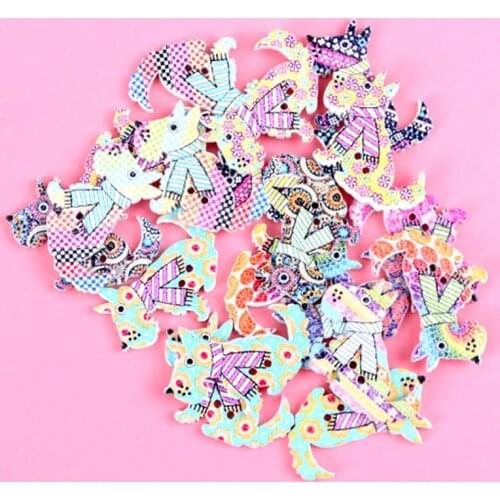 30 pcs Dog Shaped Buttons Home Decoration Crafts Wooden Buttons SCrapbooking 2 Holes Mixed Wood Sewing Buttons 25X28mm
