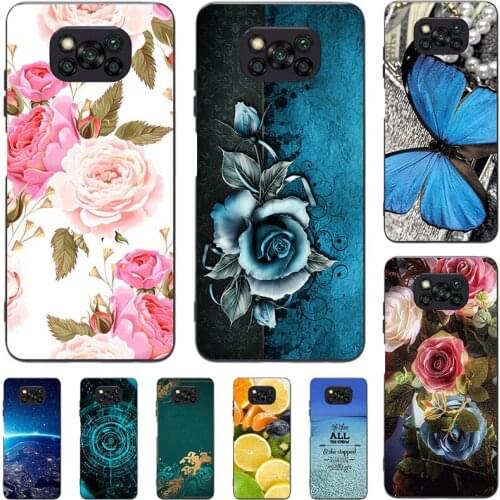 Fashion Flower Case For Xiaomi Pocophone Poco X3 NFC X3 Pro M2102J20SG Cover Soft Silicone Cat Printing Capa Back Coque