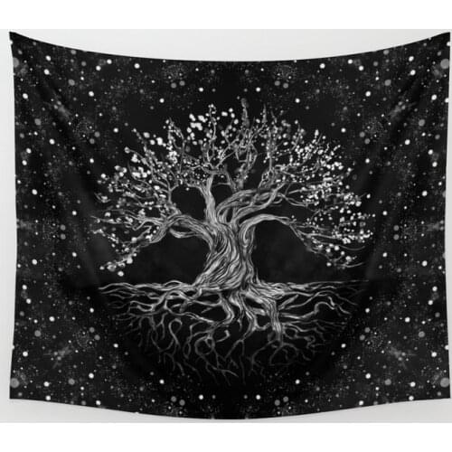 Tree Of Life Drawing Black And White Tapestry Background Wall Covering Home Decoration Blanket Bedroom Wall Hanging Tapestries