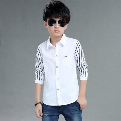 Children Boys Shirts Spring/Autumn Fashion Kids Long Sleeve Splicing Striped Shirts For Teen Boys 120-160 CM Clj490