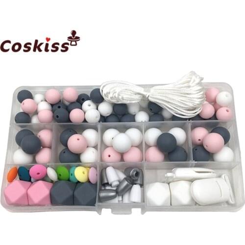 Baby Silicone Teether Pacifier Clips Toy Food Grade Silicone Bead Teether Baby Care Shower Gift Necklace Pendants DIY Crafts Set