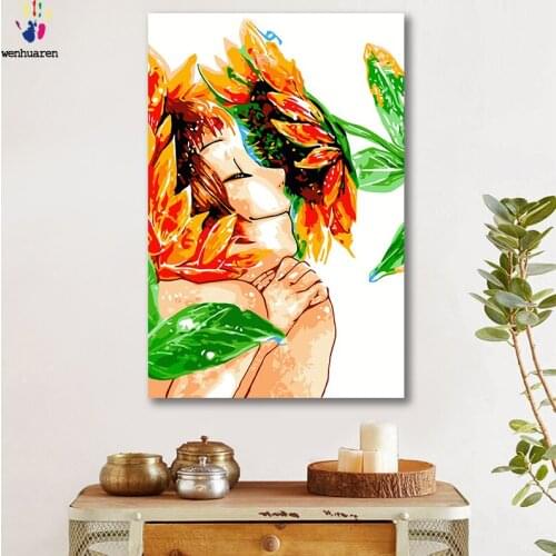 DIY colorings pictures by numbers with colors Sunflower story illustration picture drawing painting by numbers framed Home