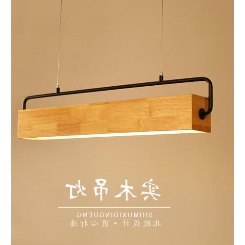 Nordic Dining Room Long Chandelier Modern Rectangular Living Room Lamps Led Bedroom Bar Simple Solid Wood Chandelier Bed