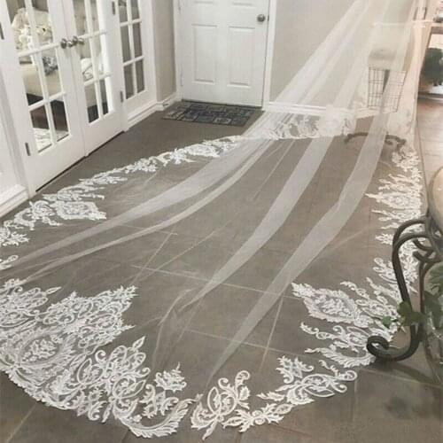 2019 3M One Layer Custom Made Ivory White Wedding Lace Appliqued Edge Veils Cathedral Length Bridal Accessories Veil