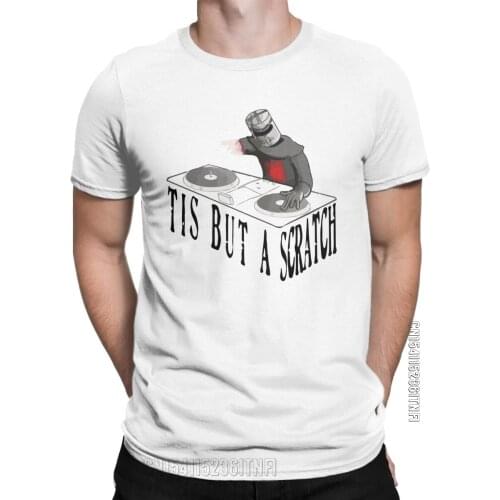 Vintage Tis But A Scratch T-Shirts For Men Crew Neck 100% Cotton T Shirt Black Knight Classic Tee Shirt Original Clothing