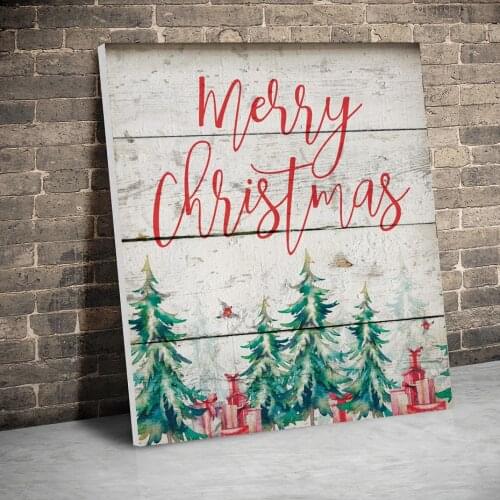 Framed Merry Chrismas Trees Canvas Paintings Christmas Poster Wall Art Canvas Prints Pictures Kids Room Home Wooden Inner Frame