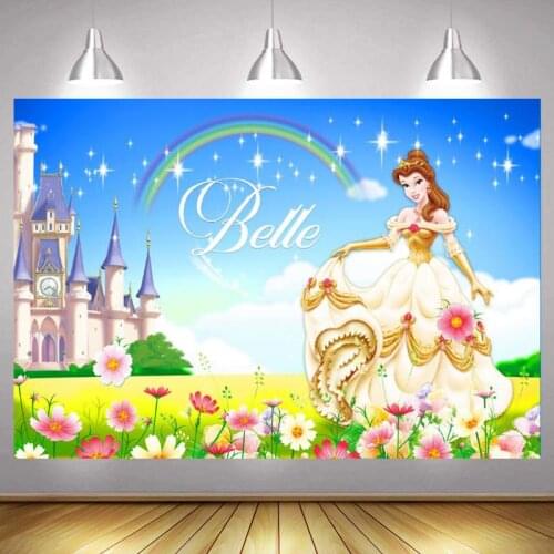 Belle Princess Photo Backdrop Girls Rainbow Castle Kids Happy Birthday Party Decoration Photography Backgrounds Banner