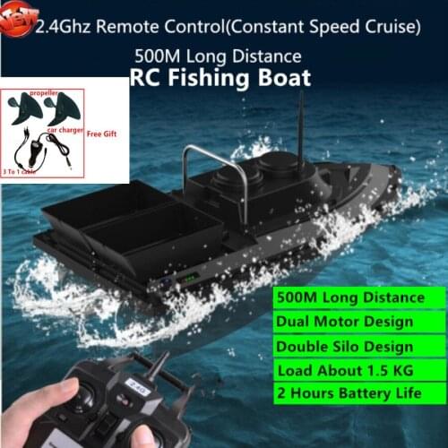 Double Hopper RC Fishing Tackle Boat 1.5kg 3 Hours Load 500M Double Night Light Remote Control Bait Boat Durable RC Fishing Boat