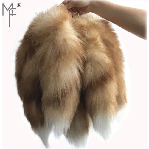 Magicfur - 40cm 10Pcs Brown/White Real Crystal Fox Tail Toy Keychain Leather Tassel Keychain Handbag Charm Car Keyring Pendant