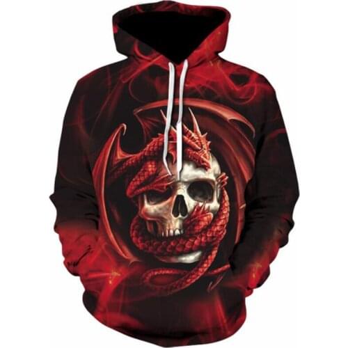 Menswear 2019 red skull hoodies 3d print funny hoodie Sweatshirt Hop Hip man big size Autumn Winter Quality Streetwear 4XL 5XL