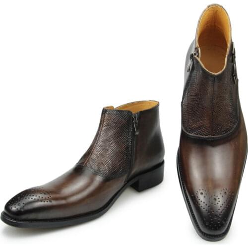 Winter New Mens Ankle Leather Zipper Luxury Boots and Work & Safety Formal Fashion Designer Shoes Big Size 39 To 46 Black Coffee