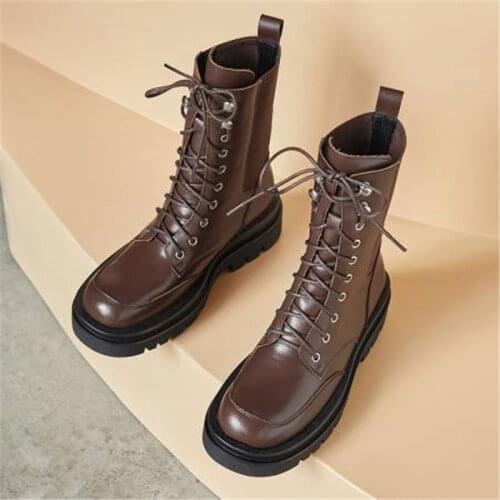 New Winter 2020 Womens Shoes Genuine Leather Women Shoes Lace-Up Genuine Leather Martin Boots Womens Boots