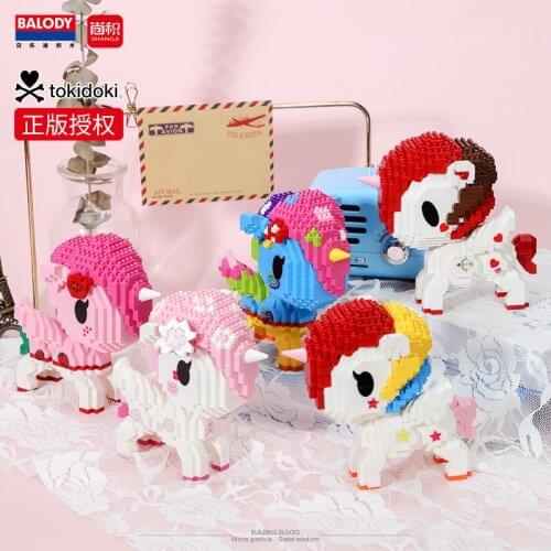 New 897pcs+ Cartoon Rainbow Pony Loz Balody Building Blocks Cute Unicorned Mini Figure Assembled Bricks Toy For Collection 18190