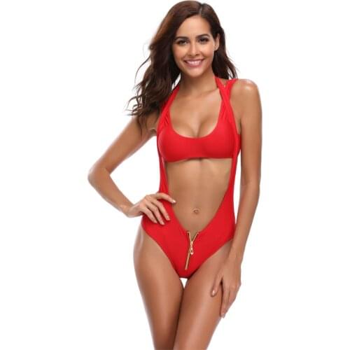 New Arrival 2020 Sexy Jumpsuit Metal Zipper Red Two Piece Swimsuit