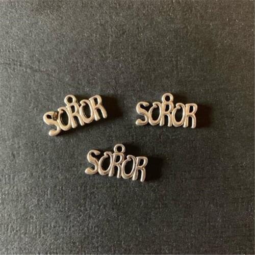 New Arrival Metal Alloy Antique Silver Plated English Greek Letter Soror Charms Society Sorority Pendant For Jewelry Making