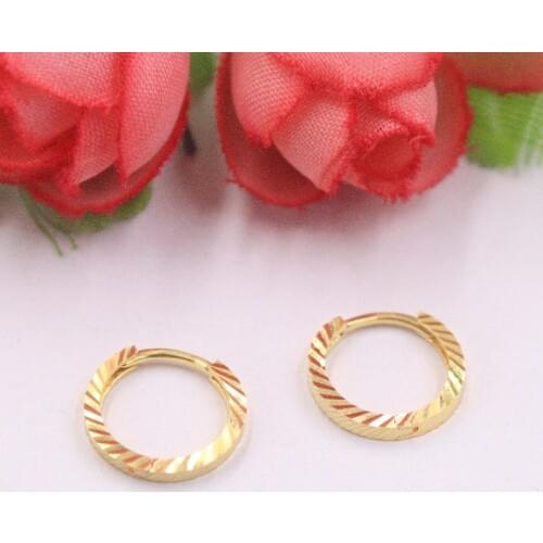 Pure Solid 18K Yellow Gold Earrings Women Luck Stripe Hoop Earrings 1.3-1.6g 12.5x2mm Best Gift