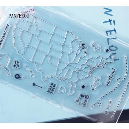 PANFELOU Map of the U.S. Clear Stamp DIY Silicone Seals Scrapbooking/Card Making/Photo Album Decoration Supplies sheets