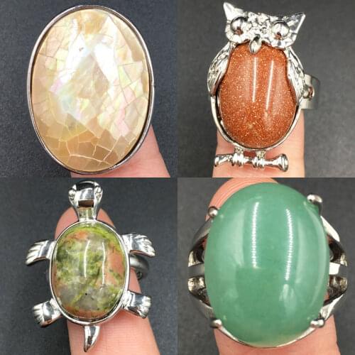 Mother of pearl Shell Aventurine Goldstone Unakite Oval Cat Turtle Women Men Art Water Oval Ring 7~12" Adjust Size PWB725