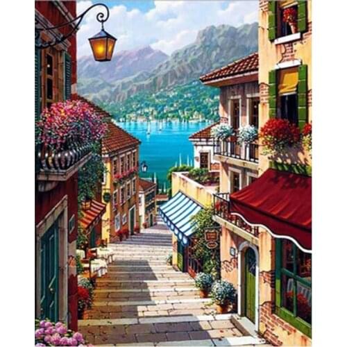 Scenery diamond oil painting city street mosaic embroidery cross stitch rhinestone picture puzzle drawing wall decor craft gifts